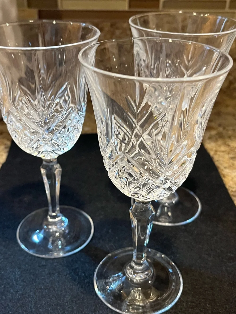 Clear Cut Crystal Wine Glasses - Set of 3